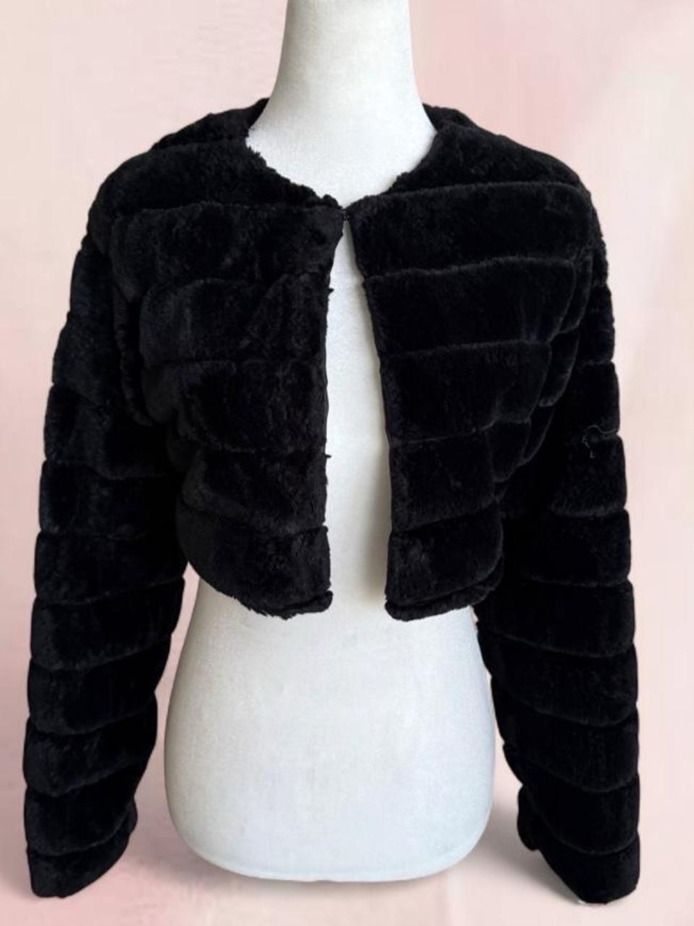 Black Faux Fur Cropped Bolero Shrug Jacket Women’s XS S Formal - Picture 3 of 7